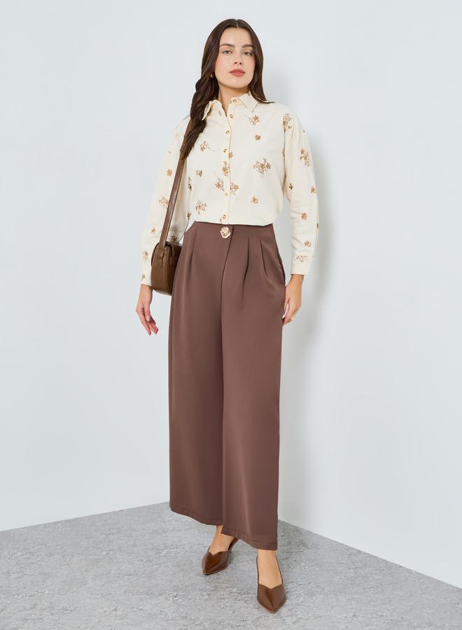 Styli Women Brown Wide Leg Pants - Image 1